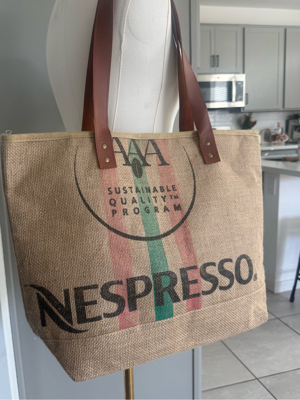 Nespresso Burlap Tote Bag Market Bag Coffee Sack Reusable Shopper